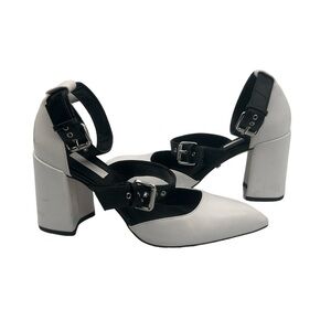 Topshop White Black Double Buckle Pointed Toe Block Heels Size 37 Women’s